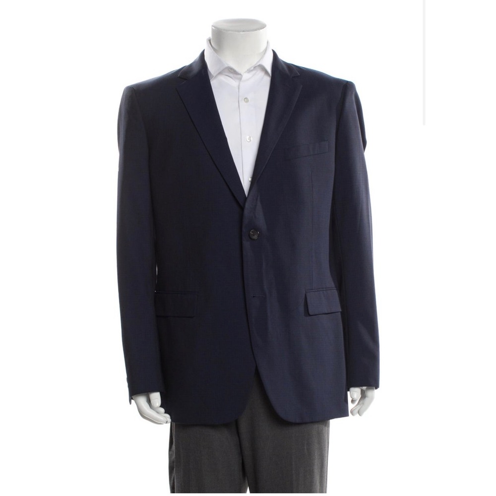 Theory Mens Wellar Trevino Navy Blue Wool Two-Button‎ Blazer Sport Coat 46R
